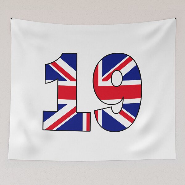 Item preview, Number 19 with UK flag on the background designed and sold by AllShirts21.