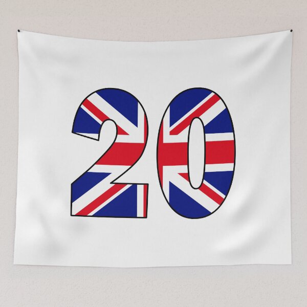 Item preview, Number 20 with UK flag on the background designed and sold by AllShirts21.