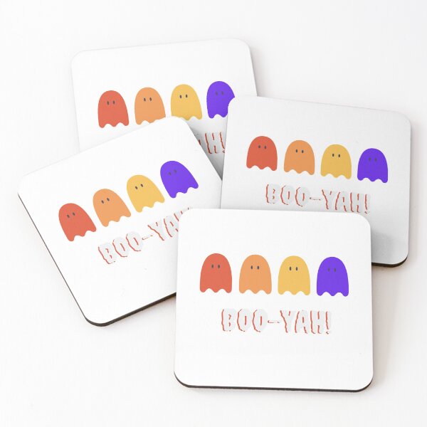 Item preview, Four Ghosts in classic Halloween colors say BOO-YAH! fun Halloween pattern designed and sold by Rabbitti.