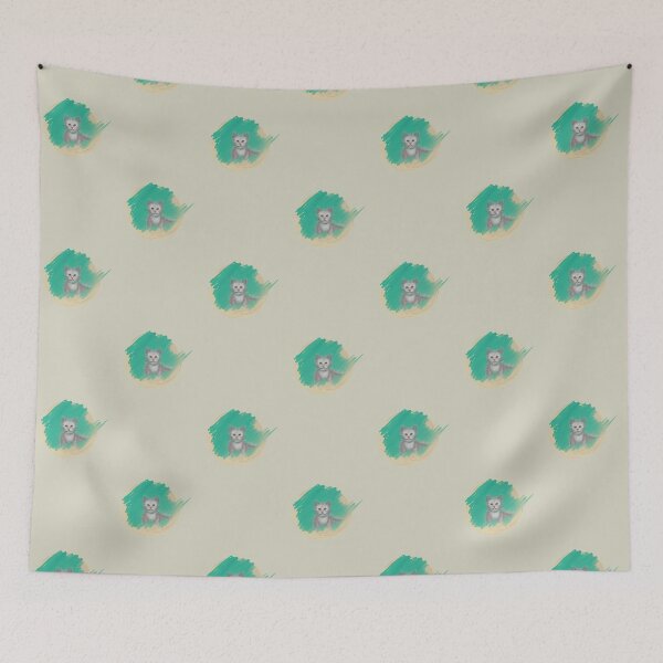 Item preview, A grey cat on the green-blue and a beige circle designed and sold by Nailia Kublashvili.