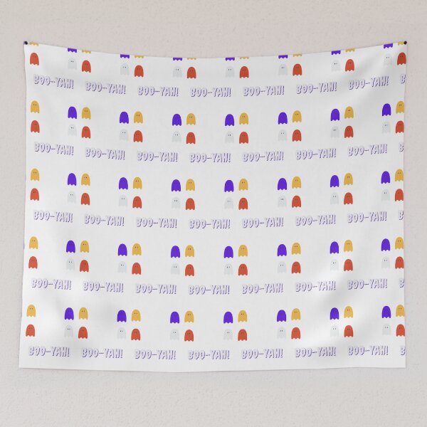 Item preview, Four Ghosts in classic Halloween colors say BOO-YAH! fun Halloween pattern  designed and sold by Rabbitti.