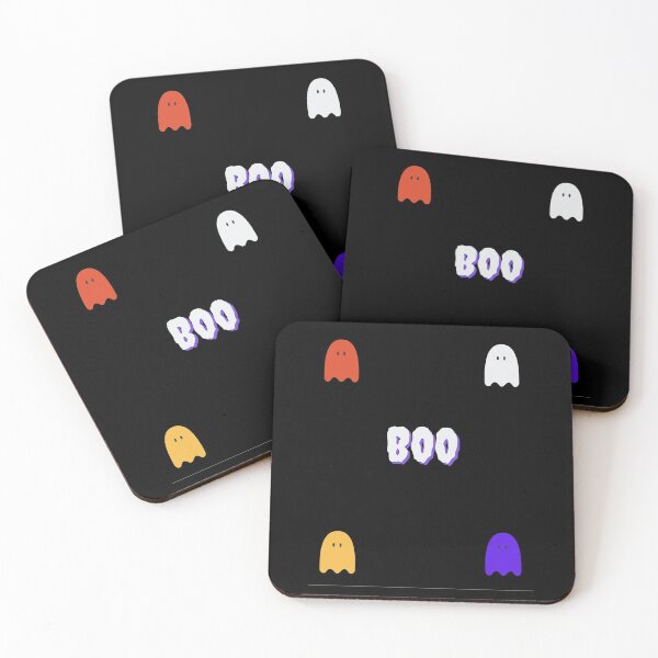 Item preview, Four Ghosts in classic Halloween colors say BOO fun Halloween pattern  designed and sold by Rabbitti.
