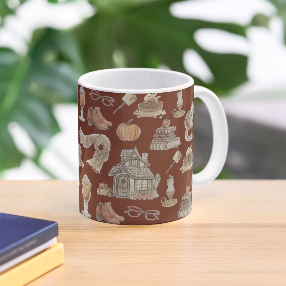 Cozy Fall Pattern - Wrap Around with Burnt Orange Background Mug