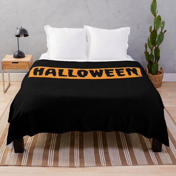 Item preview, Halloween classic scary spooky black text on orange stripe designed and sold by Rabbitti.