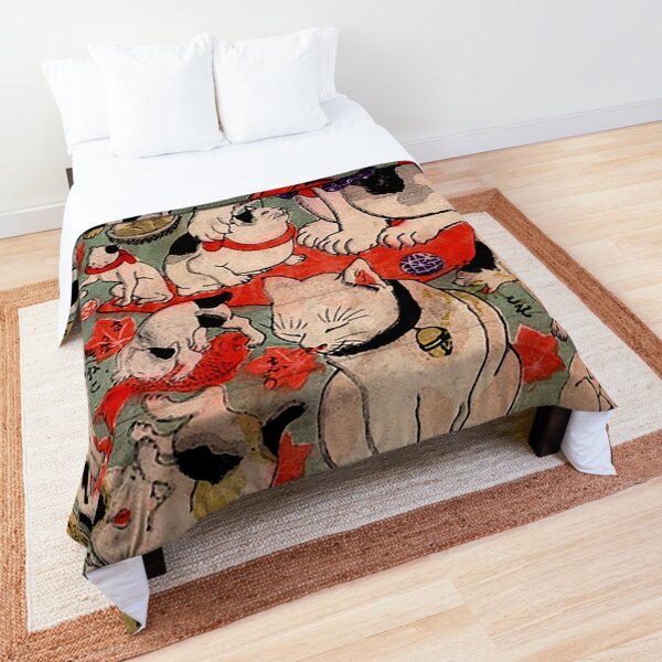 Antique Japanese Woodblock Print Cats ~ Cat Tattoo Flash Comforter