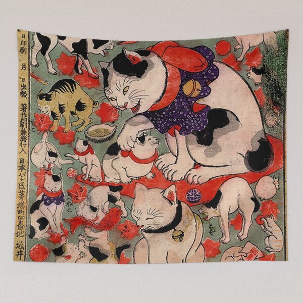 Item preview, Antique Japanese Woodblock Print Cats ~ Cat Tattoo Flash designed and sold by Epitome Girl.