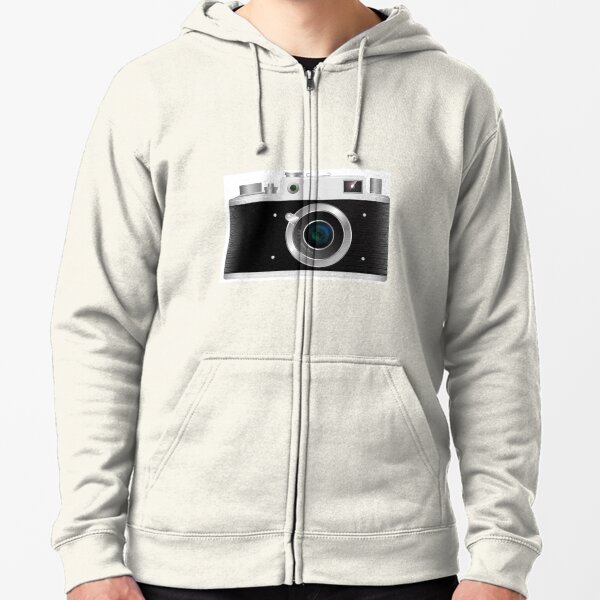 Old rangefinder film camera on a white background Zipped Hoodie