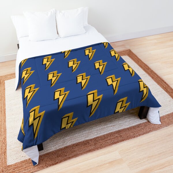 Mustard Yellow Lightning Bolt on Blue Comforter