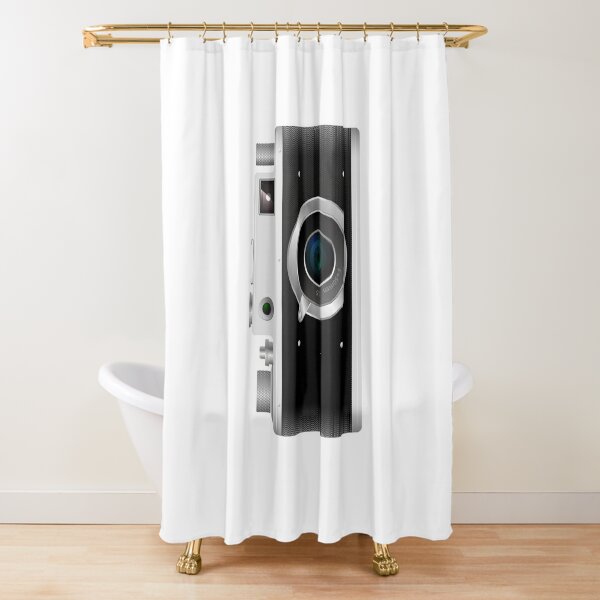 Old rangefinder film camera on a white background Shower Curtain