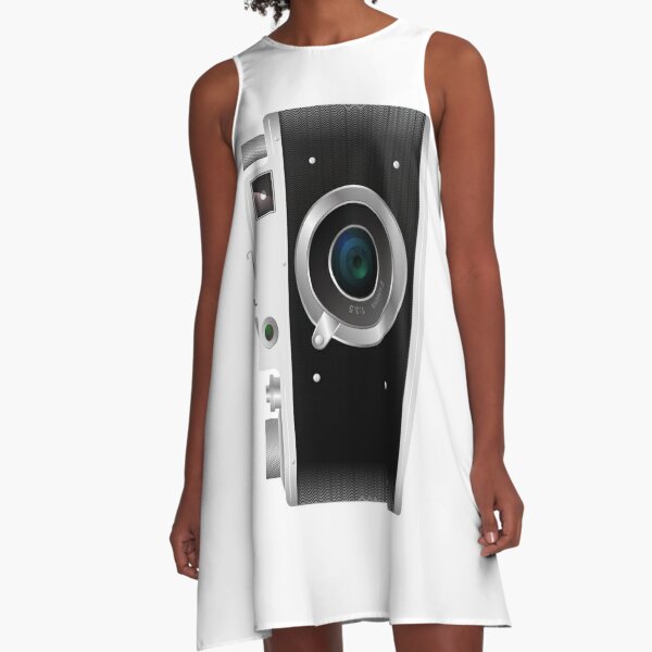 Old rangefinder film camera on a white background A-Line Dress