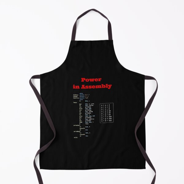 Assembly source code that outputs powers of two, dark, Software Engineer, Computer Science, Programming Humor Apron