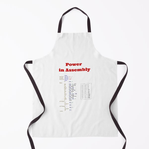 Assembly source code that outputs powers of two, light, Software Engineer, Computer Science, Programming Humor Apron