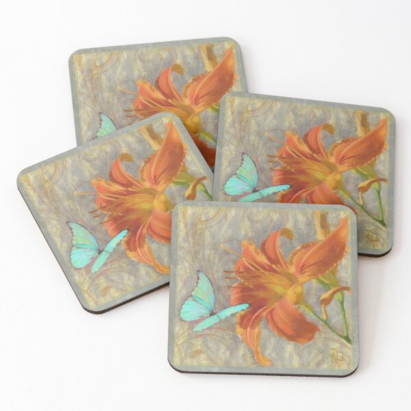 Item preview, Afternoon in Tuscany II orange day lily aqua butterfly designed and sold by Glimmersmith.