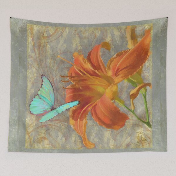 Item preview, Afternoon in Tuscany II orange day lily aqua butterfly designed and sold by Glimmersmith.