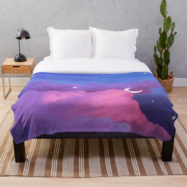 Artikelvorschau, Aesthetic Dark Blue Sky with Pink Clouds, Stars and Moon entworfen und verkauft von marleew.