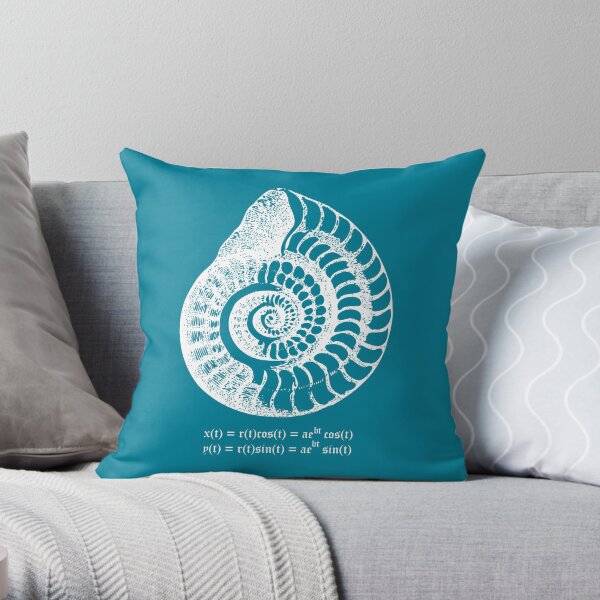 Spiral Shell with Math (blue) Throw Pillow
