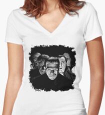 Classic Monsters Black & White POP! Women's Fitted V-Neck T-Shirt