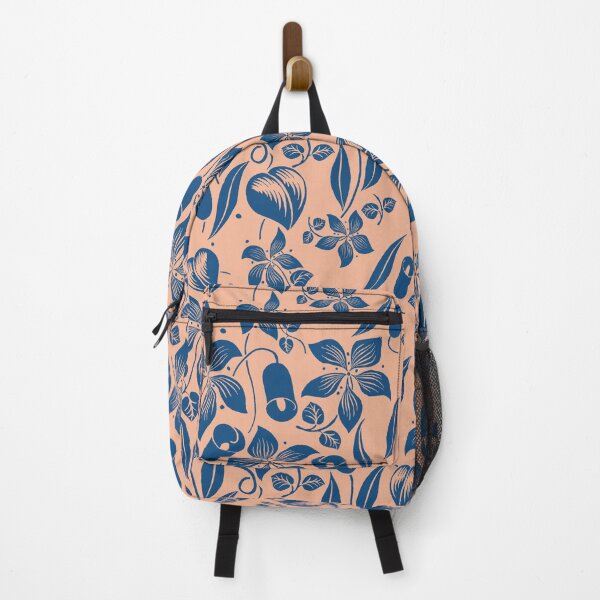 Item preview, Hand Painted Floral Leaf Design in Classic Blue and Peach Quartz Colors designed and sold by StickerArtwork.