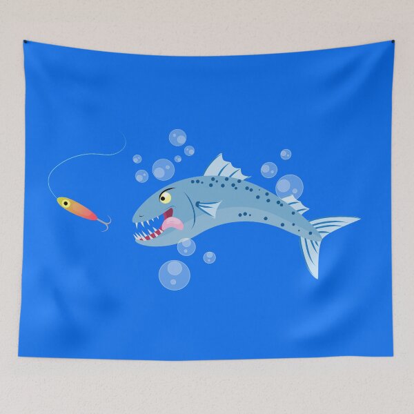 Item preview, Barracuda fish hungry fishing cartoon illustration designed and sold by FrogFactory.