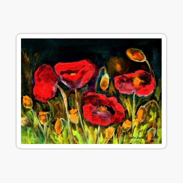 Item preview, Red Poppies on Black Background designed and sold by CarolineLembke.
