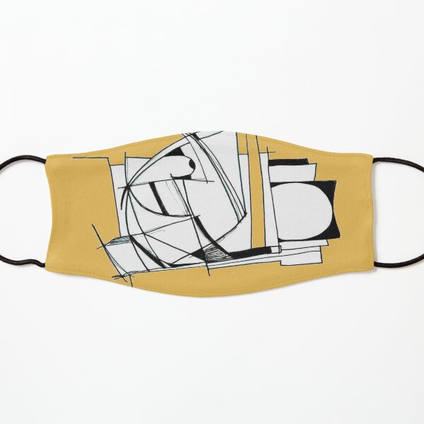 Abstract Sketch in Black & White on Sienna Background Kids Mask