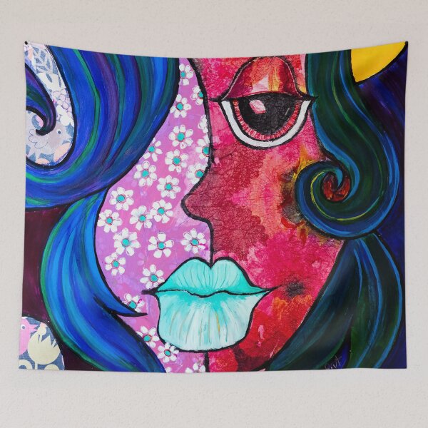 Item preview, Original Funky Face Painting and Collage designed and sold by RedRoofStudio.