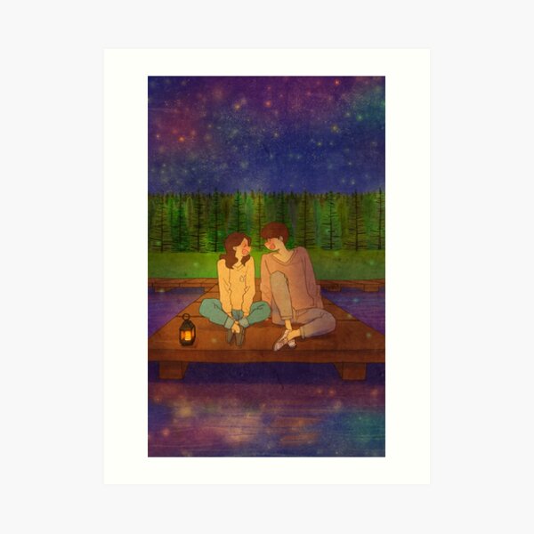 By the lake at night Art Print