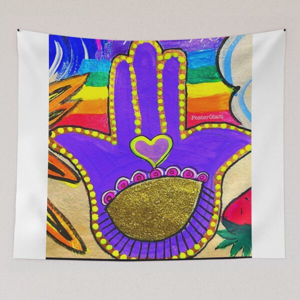 Artikelvorschau, Regenbogen Neon Hamsa entworfen und verkauft von PosterGlam.
