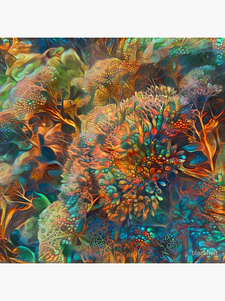Thumbnail 3 of 3, Sticker, Abstraction of colorful underwater tropical coral reef designed and sold by blackhalt.