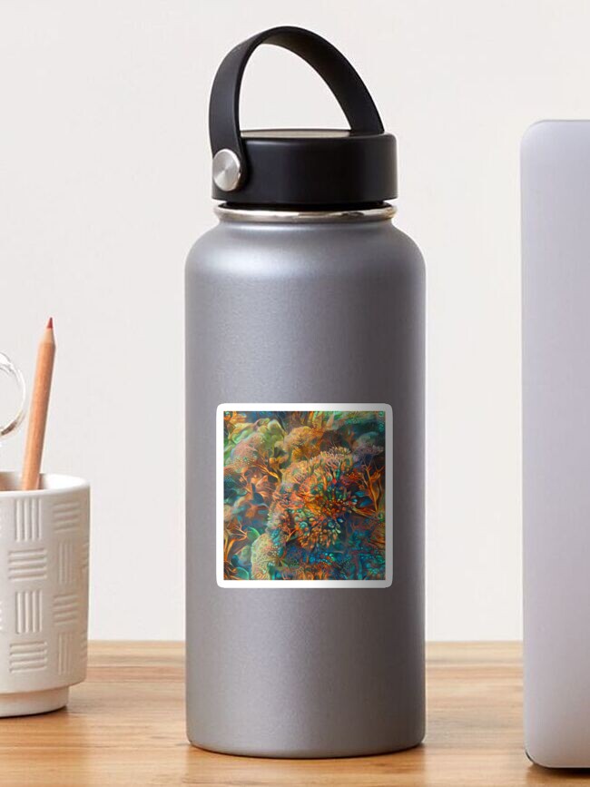Thumbnail 1 of 3, Sticker, Abstraction of colorful underwater tropical coral reef designed and sold by blackhalt.