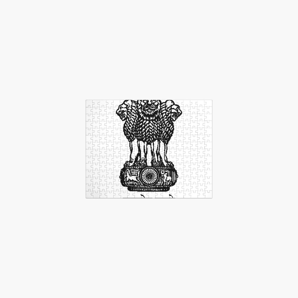 State Emblem of India #StateEmblemofIndia #StateEmblem #illustration #design #art #floral #crown #decoration #symbol #vintage #animal #pattern #frame #ornament #shield #lion #drawing #white #royal Jigsaw Puzzle