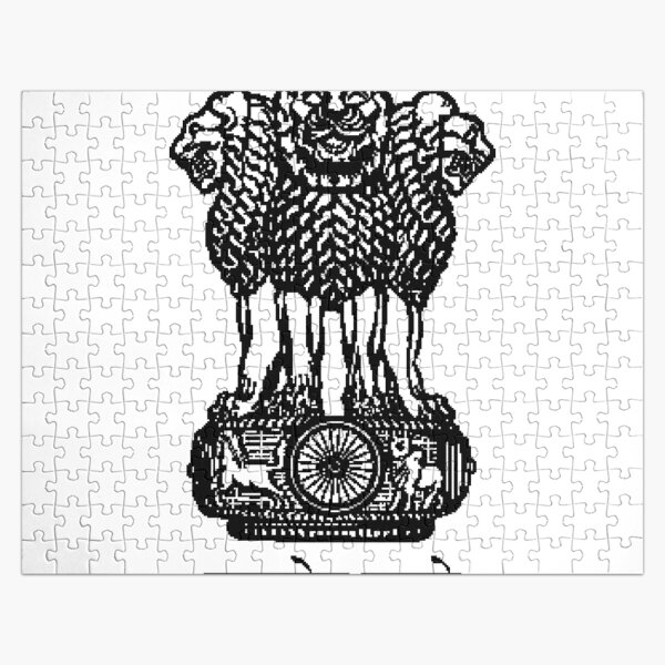 State Emblem of India #StateEmblemofIndia #StateEmblem #illustration #design #art #floral #crown #decoration #symbol #vintage #animal #pattern #frame #ornament #shield #lion #drawing #white #royal Jigsaw Puzzle