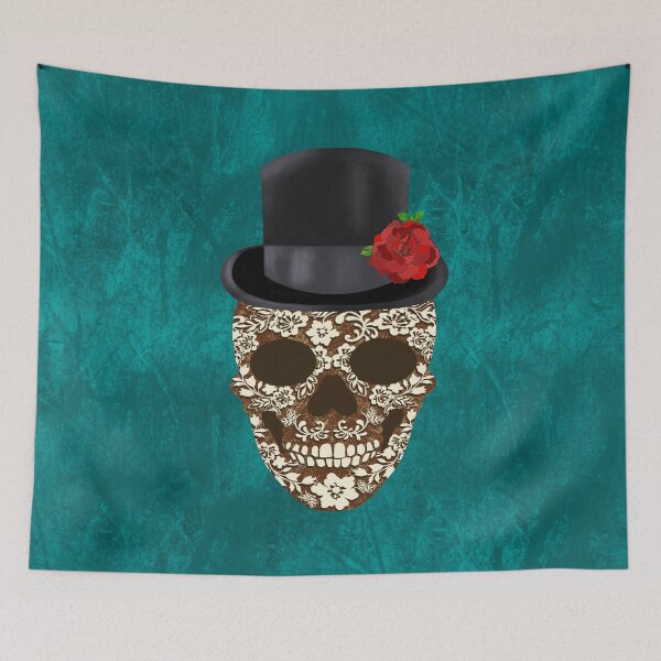 Item preview, Vintage Ivory Flowers Sugar Skull Top Hat with Rose designed and sold by MFGB-Creations.