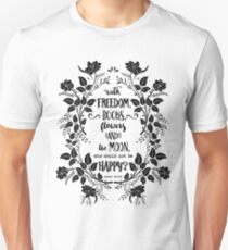 Freedom & Books & Flowers & Moon Unisex T-Shirt