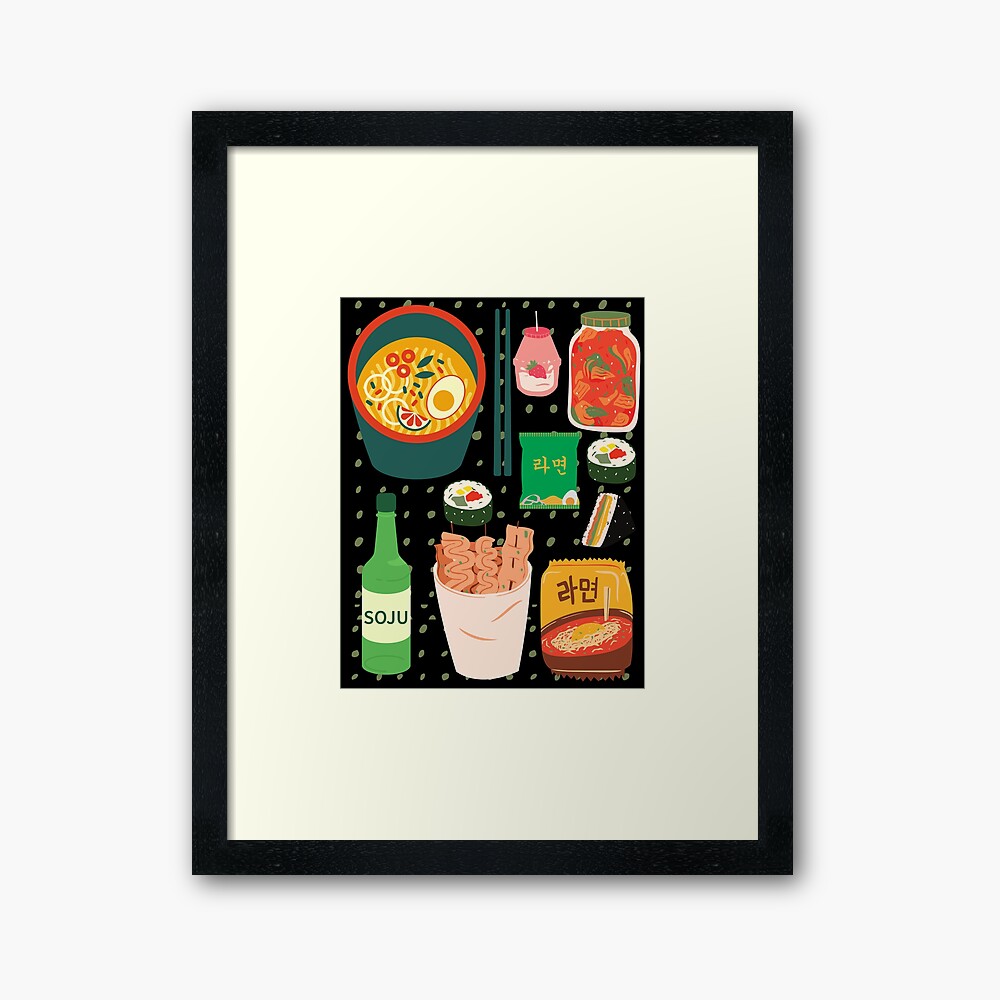 korean food tsirt tee shirts goodness soju kimchi kimbap strawberry milk cute funny kawaii graphic cartoony design for apparel accessories home decor skins totes bags wall art stickers framed art print by