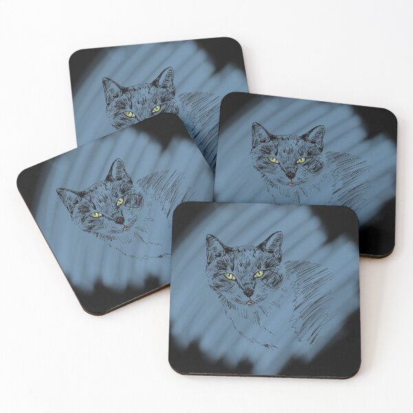 Item preview, Expressive Cat Sketch on Blue Scribble  designed and sold by ibadishi.