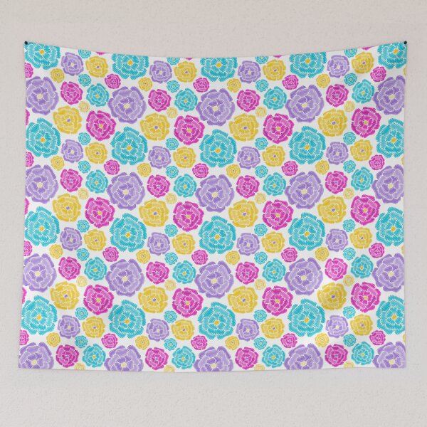 Aperçu de l'œuvre Motif floral de broderie de fleurs roses, jaunes, bleues, violettes créée et vendue par AidanShea.