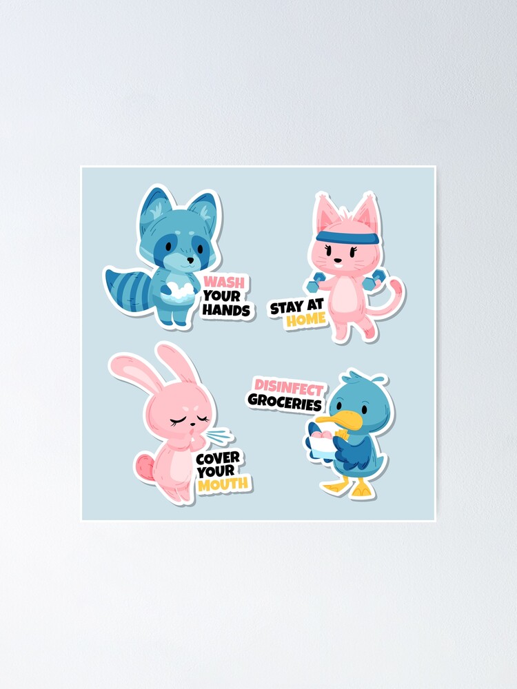 Alternate view of Coronavirus prevention instructions with cute animals Poster
