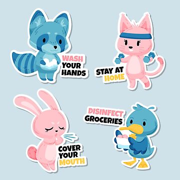 Artwork thumbnail, Coronavirus prevention instructions with cute animals by Hussain Alhumaidi