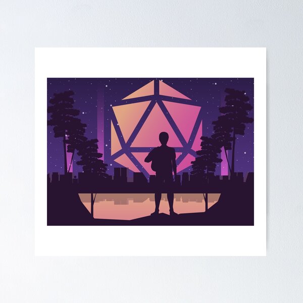 Item preview, 80s Adventure Futuristic City Polyhedral D20 Dice Moon RPG Landscape designed and sold by pixeptional.