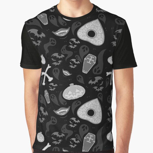 Spoopy Time Pattern Black Graphic T-Shirt