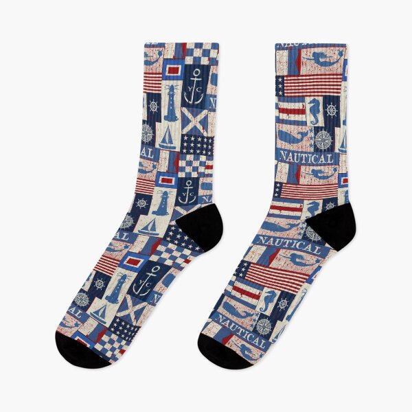 Item preview, Nautical Symbols Quilt Pattern Vintage Retro Grunge Red White and Blue designed and sold by funnytshirtemp.