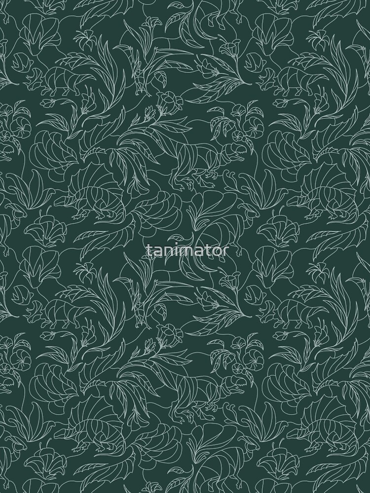 Thumbnail 4 of 4, A-Line Dress, Hidden Dinosaurs - Floral Pattern - Teal and Silver designed and sold by tanimator.