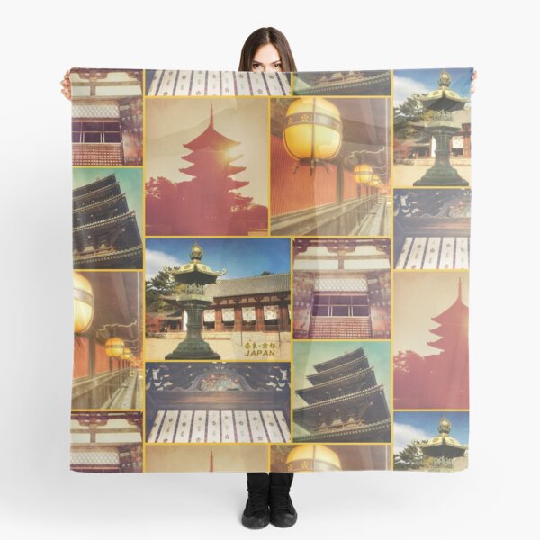 Traditional Japanese Architecture Nara Kyoto Collage 1 Scarf