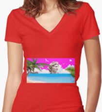Vaporwave Beach Women's Fitted V-Neck T-Shirt