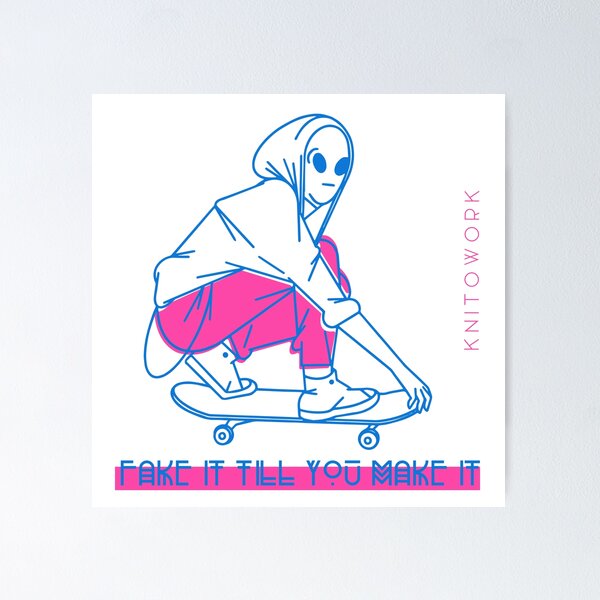 Item preview, Fake it till you make it | Alien Skateboarding illustration  designed and sold by Knitowork.