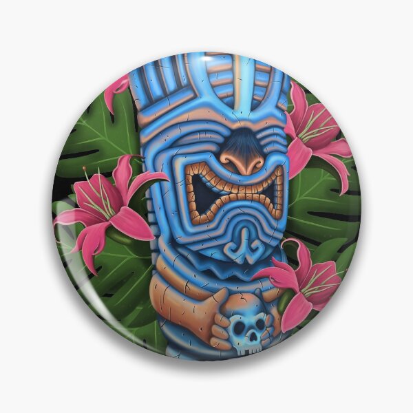 Item preview, Smiling Tropical Tiki - Hawaii, Palms, Flowers, Summer - Blue and Green designed and sold by electricdreamz.