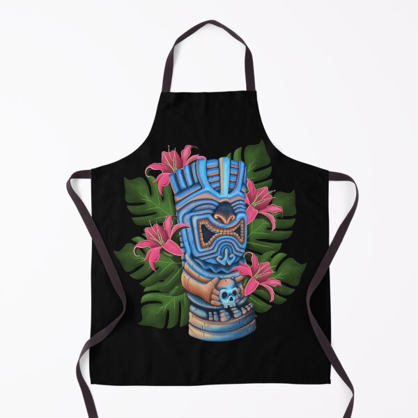 Item preview, Smiling Tropical Tiki - Hawaii, Palms, Flowers, Summer - Blue and Green designed and sold by electricdreamz.
