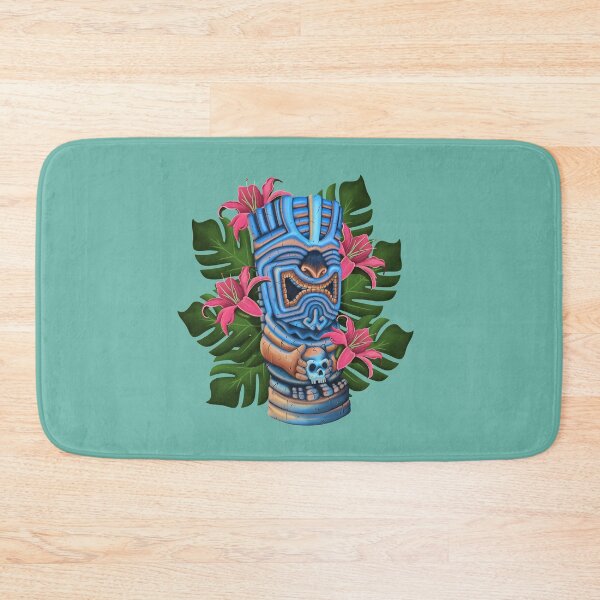 Item preview, Smiling Tropical Tiki - Hawaii, Palms, Flowers, Summer - Blue and Green designed and sold by electricdreamz.