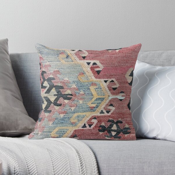 Bohemian Kilim, Navaho Weave, Woven Textile, Persian Carpet Throw Pillow